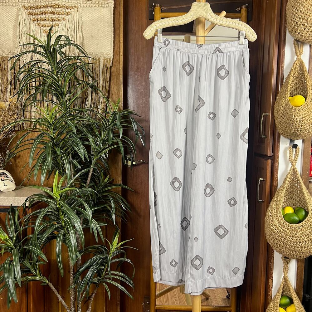 Satin Wide Leg Palazzo Pants S | Gray Elastic Waist Pull On Pockets Womens NWT